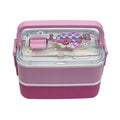 Duodeck 2-Layer Stainless Steel Lunch Box with Handle – Stackable Bento Box – Pink Bloom & Green Football Pixel