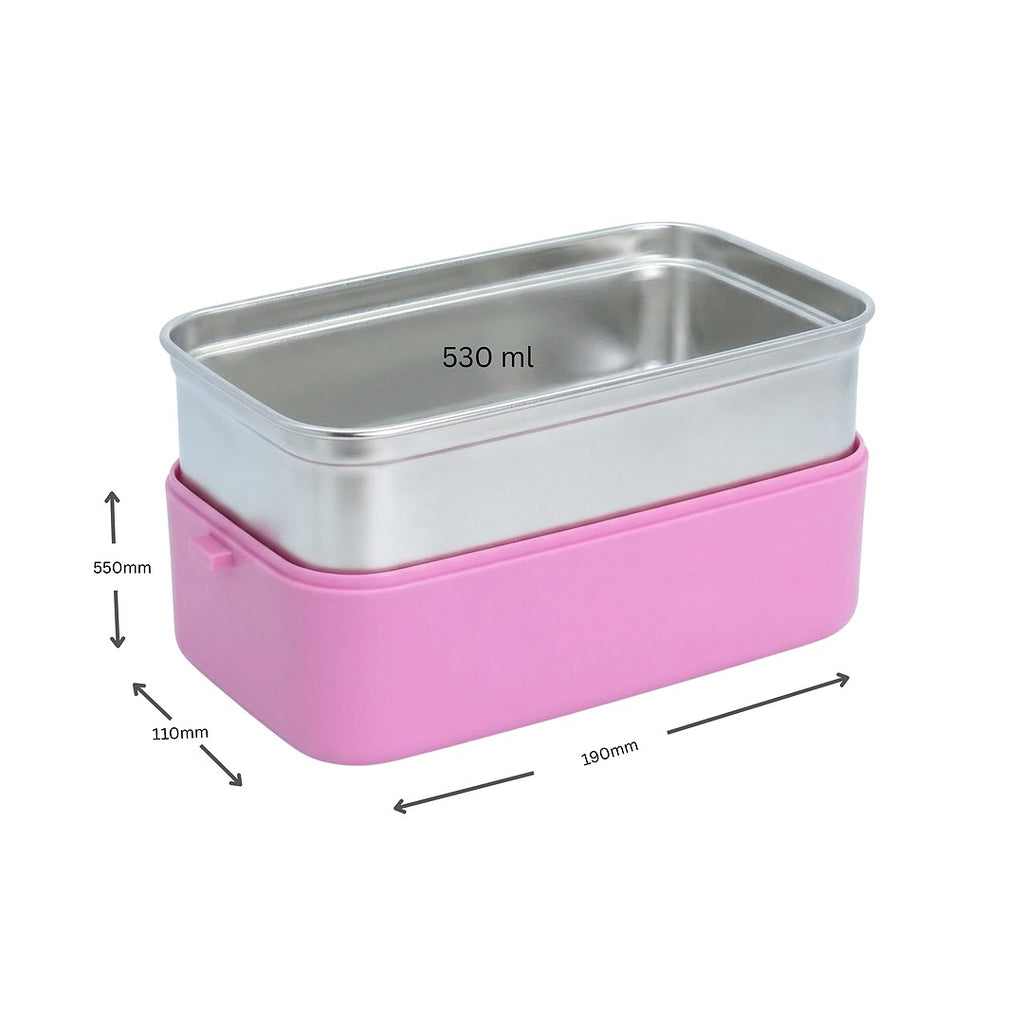Duodeck 2-Layer Stainless Steel Lunch Box with Handle – Stackable Bento Box – Pink Bloom & Green Football Pixel