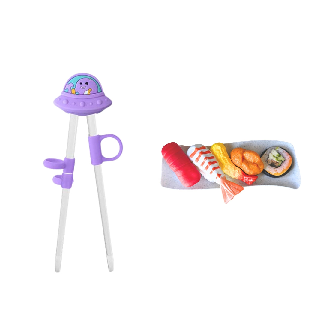 Kids Learning Chopsticks + Pretend Sushi Practice Set
