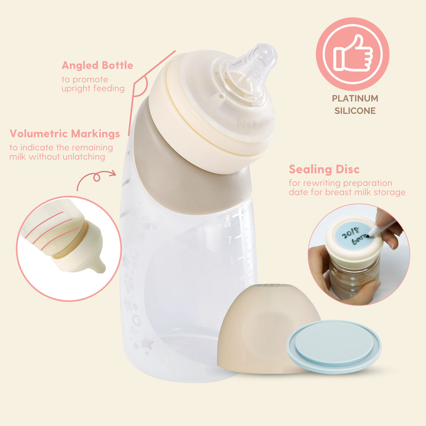 Antibacterial Natural Silicone Angled Bottle (120ML)