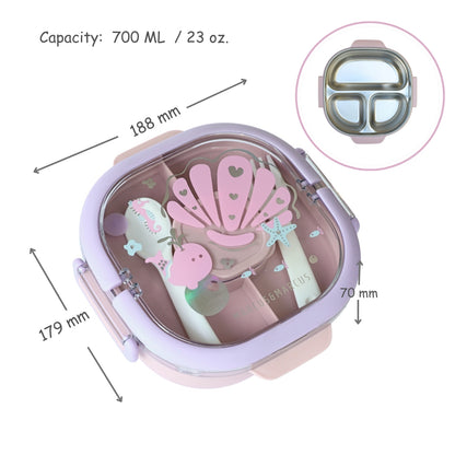 Stainless Steel Lunch Box (2 Tier), 3 Compartments with Fork and Spoon