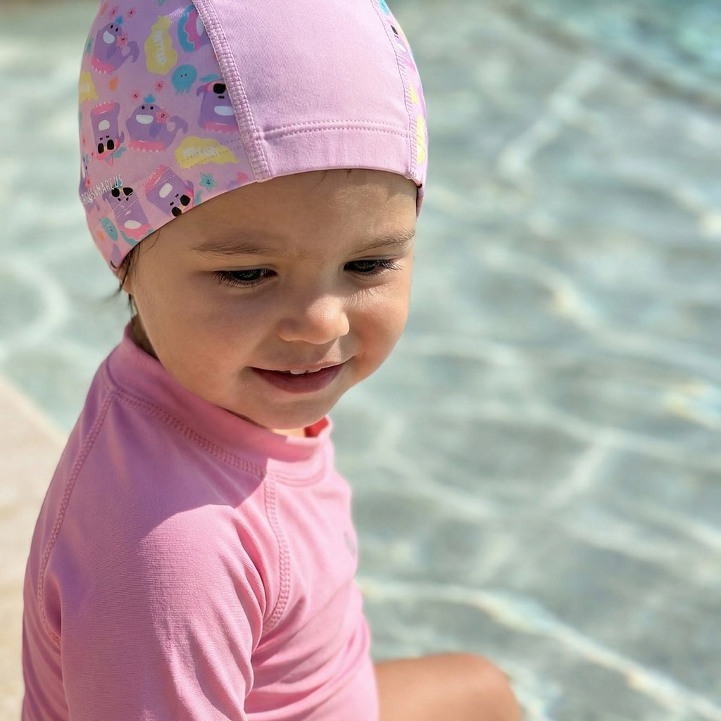 Marcus & Marcus Kids Fabric Swim Cap (46–50 cm) – Willo Whale Pink & Marcus Lion Blue