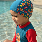 Marcus & Marcus Kids Fabric Swim Cap (46–50 cm) – Willo Whale Pink & Marcus Lion Blue