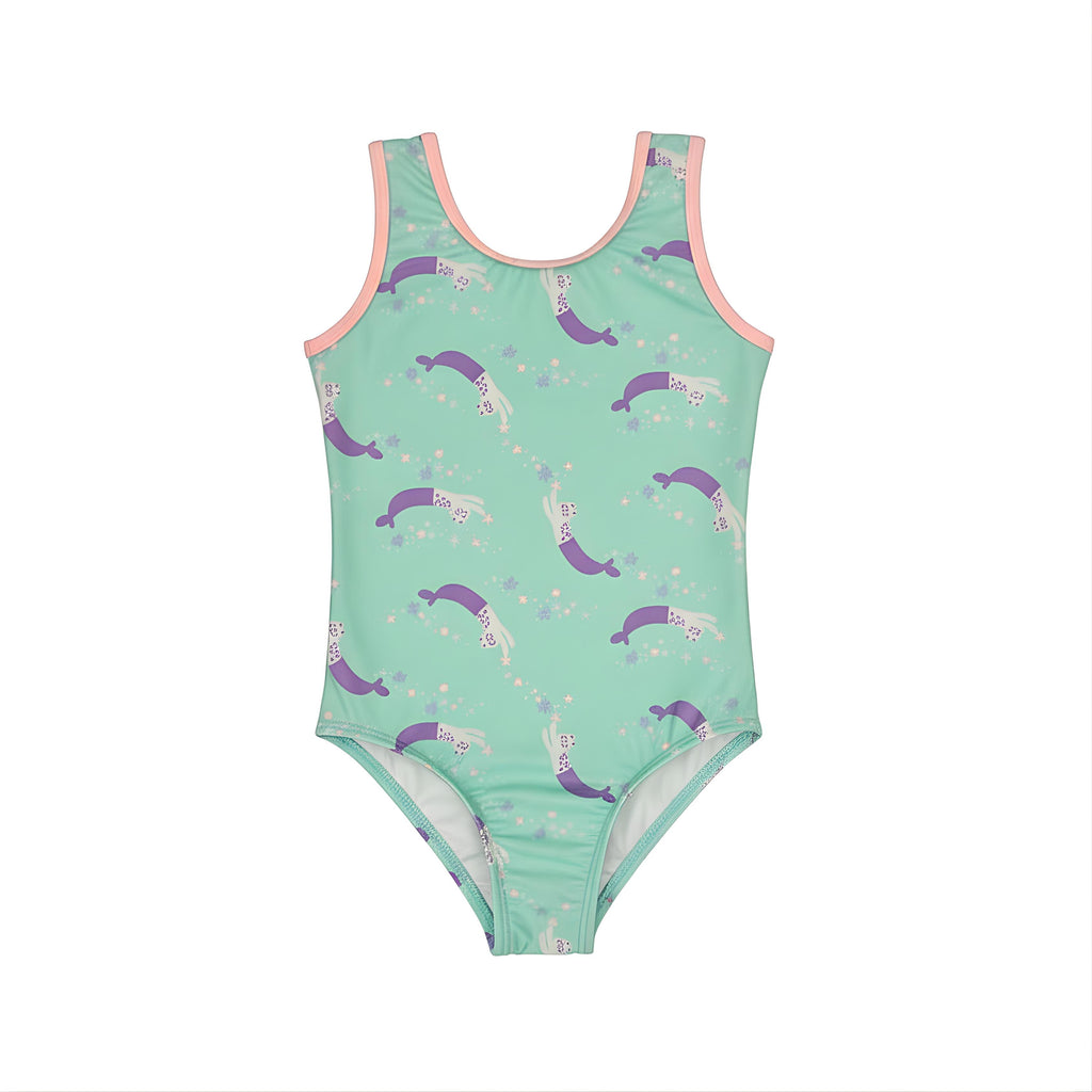 Toddler Girl UPF 50+ Swimsuit – Tiffany Blue & Pink Meowmaid (18M - 4T)