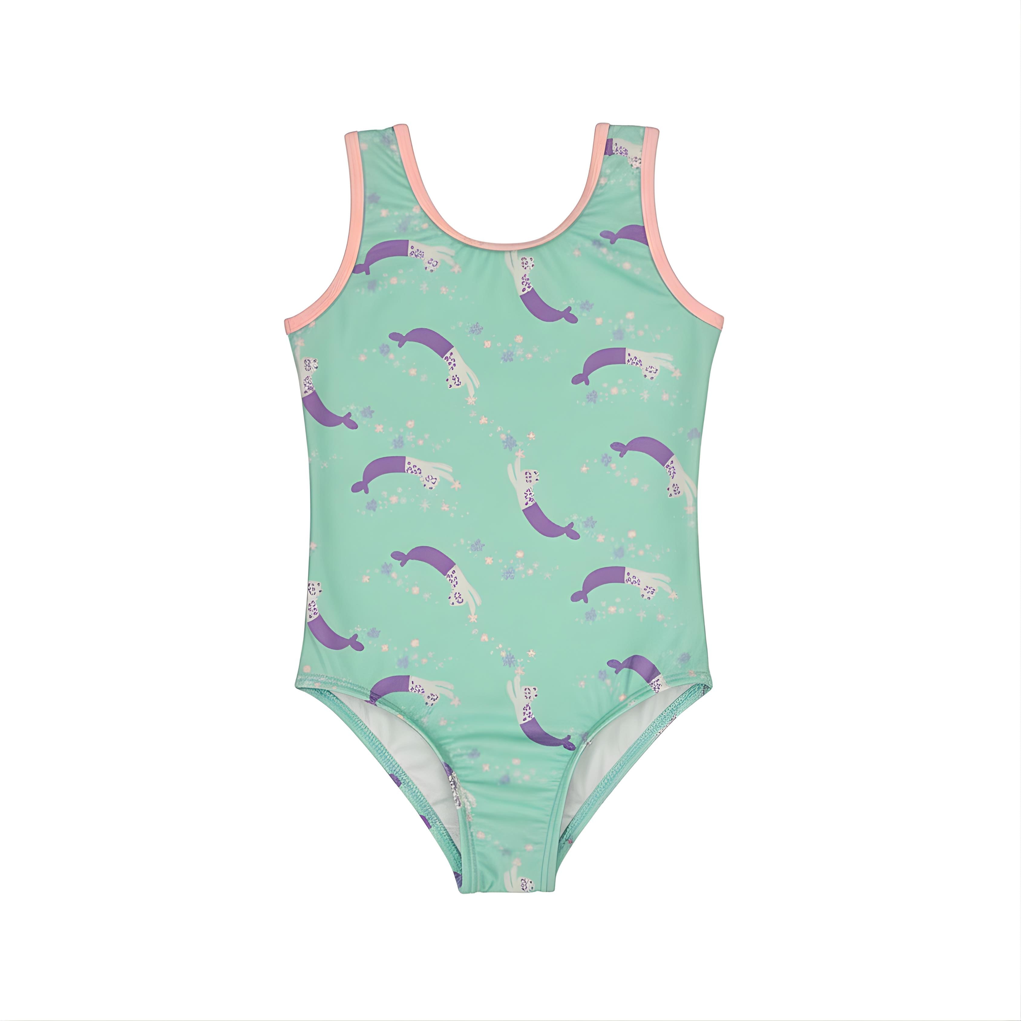 Toddler Girl UPF 50+ Swimsuit – Tiffany Blue & Pink Meowmaid (18M - 4T)