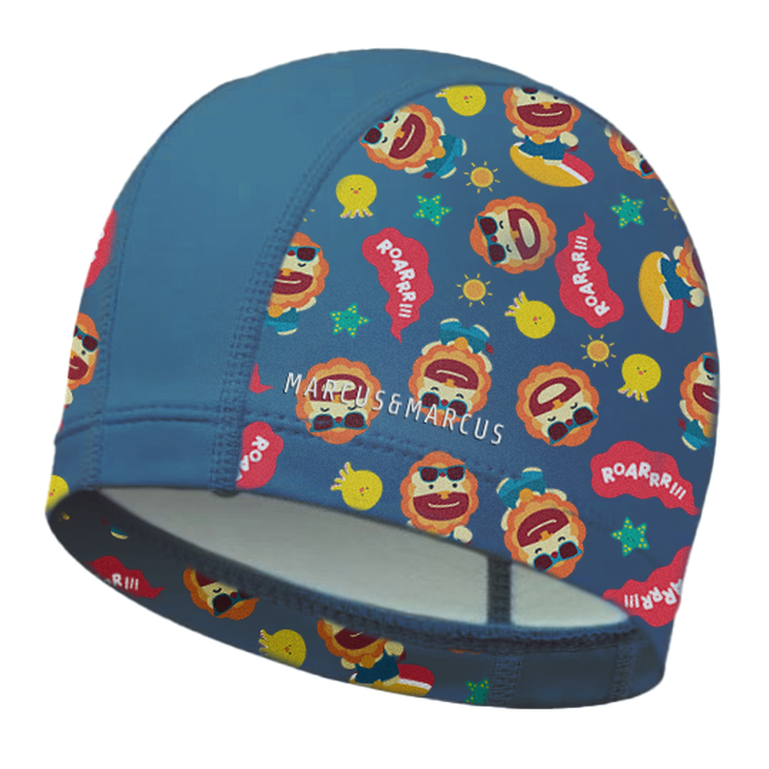 Marcus & Marcus Kids Fabric Swim Cap (46–50 cm) – Willo Whale Pink & Marcus Lion Blue