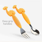 Kids Fork & Spoon Set with Silicone Grip – Stainless Steel, Dishwasher Safe (Left & Right Handed)